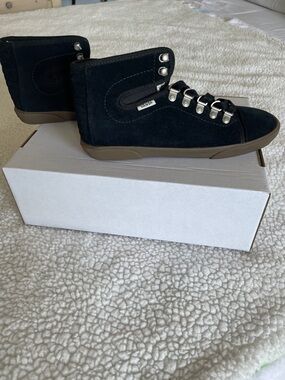 Vans Black Suede High-Top Sneakers with Brown Gum Sole